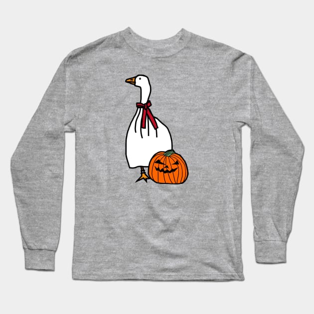 Gaming Goose with Stolen Halloween Horror Pumpkin Ghost Costume Long Sleeve T-Shirt by ellenhenryart